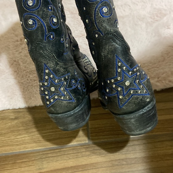 Boots Black and Blue Heeled Boots - Picture 10 of 13